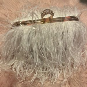 Beautiful white ostrich feather tote wallet clutch